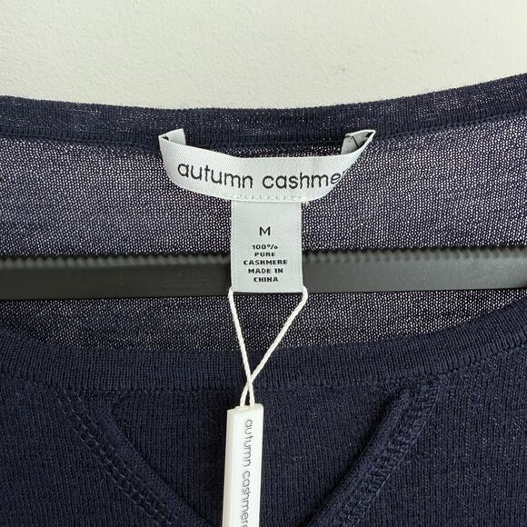 Autumn Cashmere Top Medium Navy Lagenlook Crop Lightweight Sweater Quiet Luxury - Picture 5 of 10